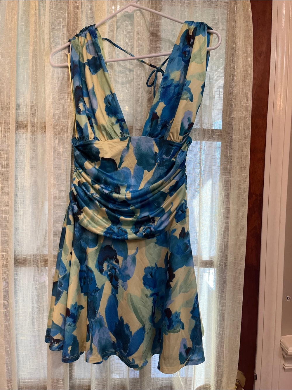 Free People Blue Water Color V-Neck Dress